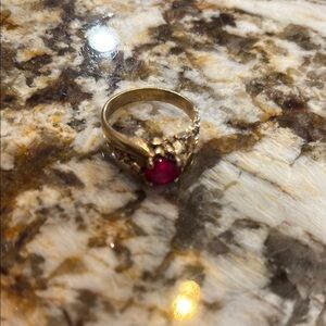 Elegant 10k Gold Ring with Red ruby stone
